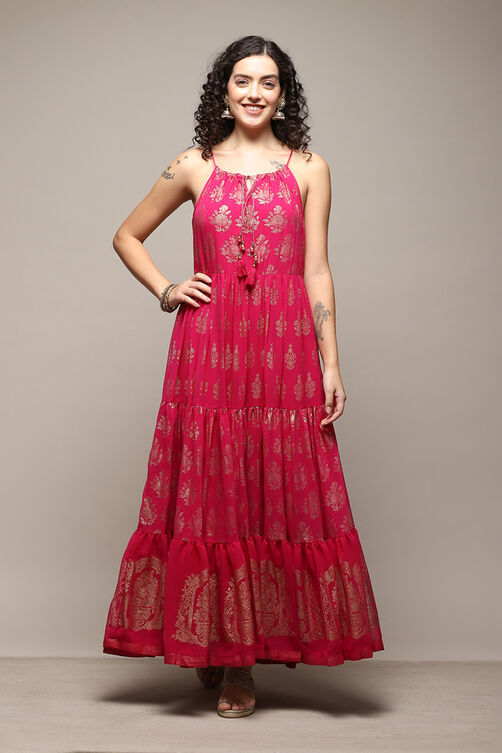 Fuchsia Polyester Tiered Dress image number 5