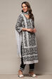 White Black Rayon Unstitched Suit Set image number 7