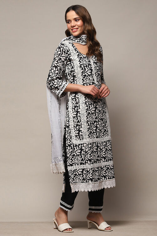 White Black Rayon Unstitched Suit Set image number 7