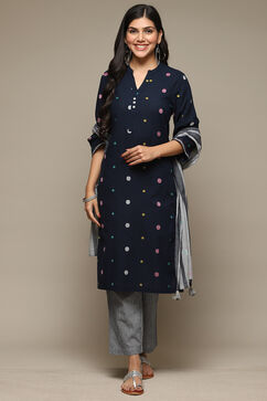 Navy Cotton Straight 3 Piece Set image number 7