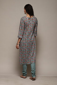 Sea Green Cotton Handloom Unstitched Suit Set image number 5