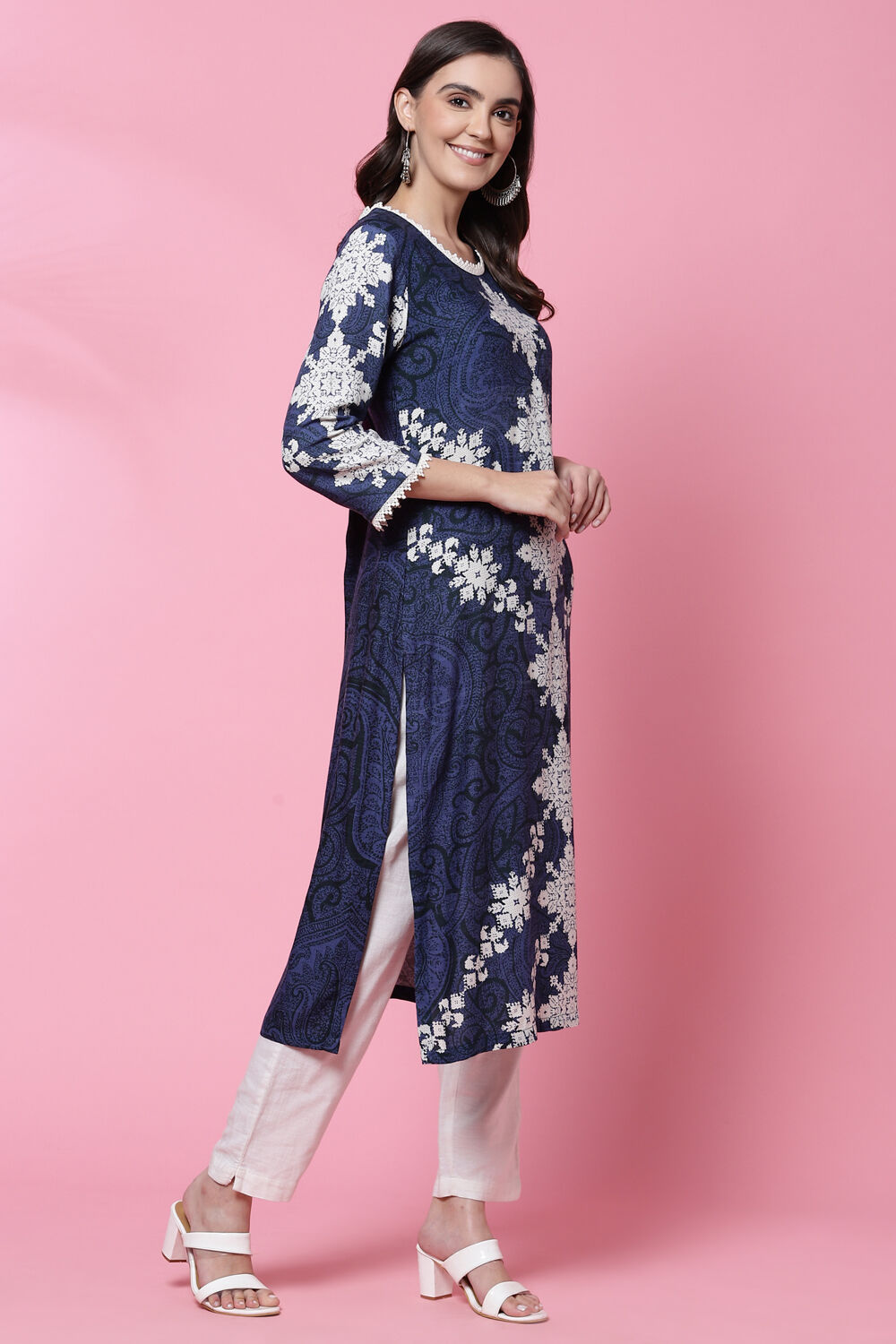 Indigo LIVA Straight Kurta image number 3