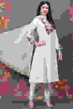 Rohit Bal Off White Cotton Silk Straight Yarndyed Suit Set image number 6