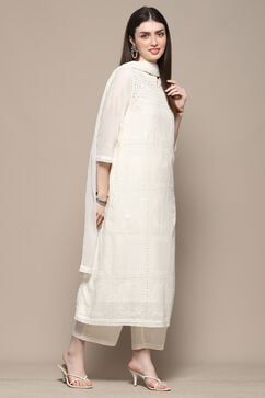 Off White Cotton Anarkali Suit Set image number 6