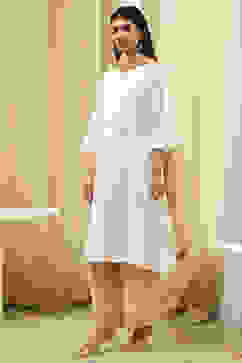 Beige and White Cotton Straight Suit Set image number 3