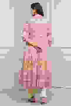 Pink Cotton Printed Anarkali Suit Set image number 4