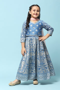 Blue Polyester Short Kurta Printed Suit Set image number 7