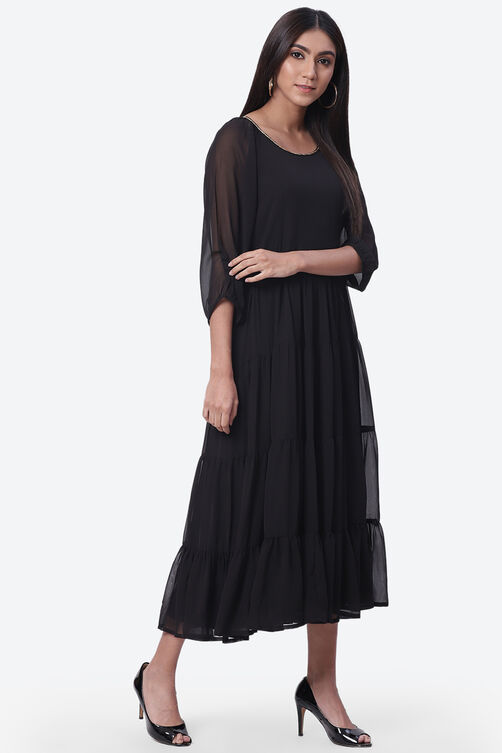 Black Art Silk Fusion Dress image number 3