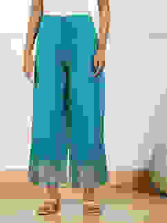 Blue Jacquard Solid Straight Palazzo Pants image number 4