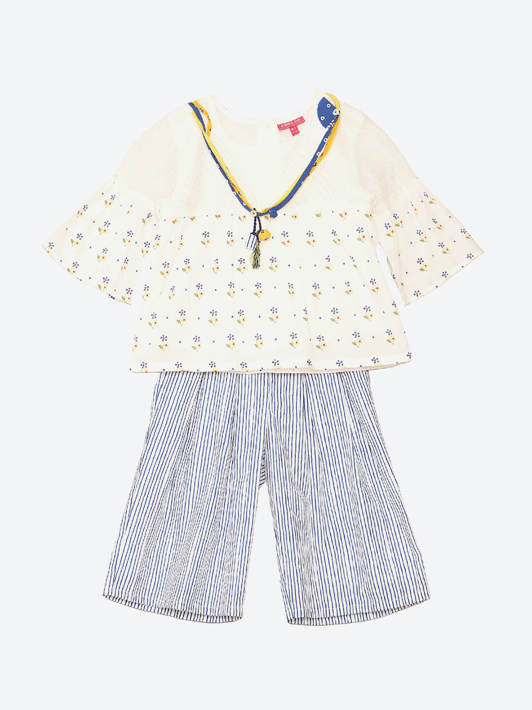 Off White Printed Short Top & Culllots Set image number 0