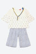 Off White Printed Short Top & Culllots Set image number 0