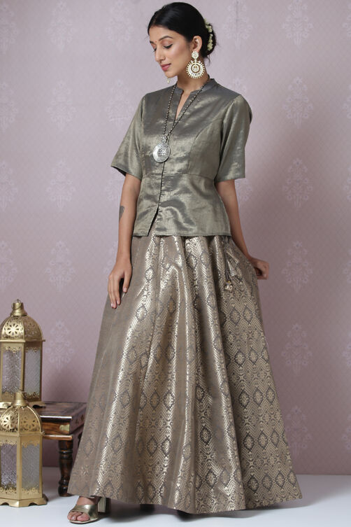 Brown Metallic Cotton Lehenga Set image number 6