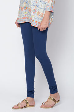 Navy Cotton Blend Solid Churidar image number 2