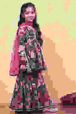 Teal Polyester Printed Gathered Sharara Suit Set image number 5