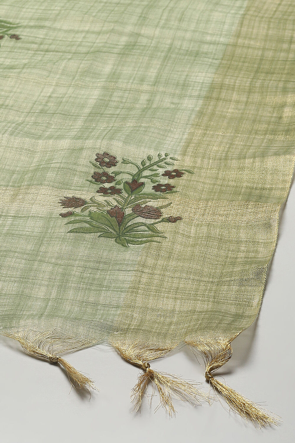 Earthy Yellow Chanderi Unstitched Suit set image number 4