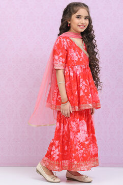 Coral Red Cotton Straight  Kurta Palazzo Suit Set image number 6