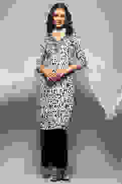 Beige and Black Printed Straight Suit Set image number 0