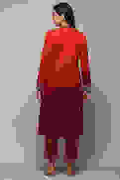 Red & Maroon Polyester Straight Yarndyed 2 Piece Set image number 4