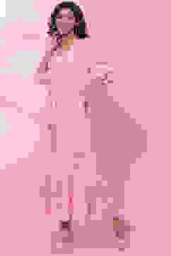 Pink Rayon Tiered Fusion Dress image number 2