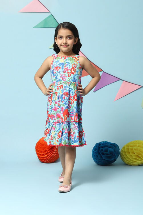 Blue Cotton Tiered Dress image number 5