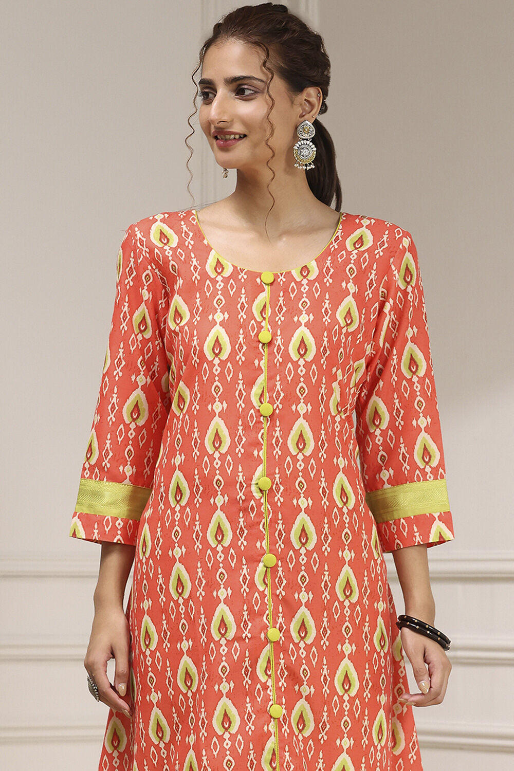 Orange Cotton Digital Print Unstitched Suit Set image number 2