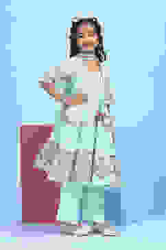 Green Cotton Printed Tiered Suit Set image number 5