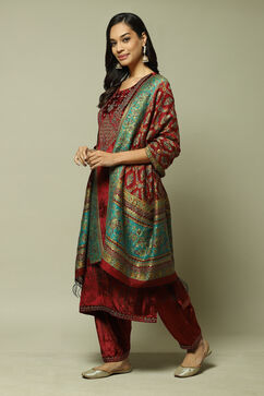 Maroon Viscose Straight Kurta Salwar Suit Set image number 1