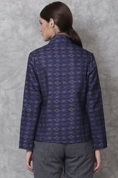 Blue Straight Art Silk Printed Jacket image number 5