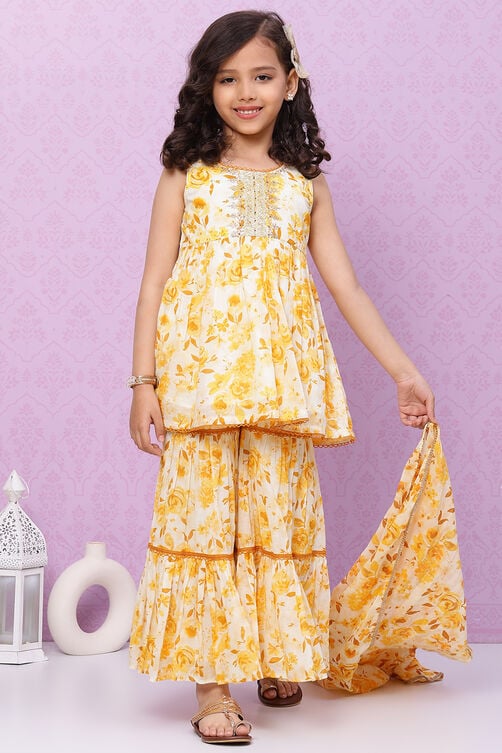 Yellow Cotton Garara Kurta Sharara Suit Set image number 7
