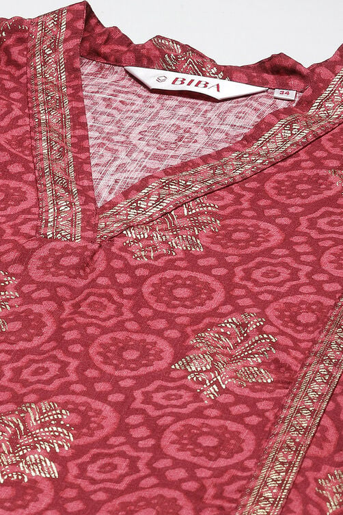 Rust Rayon Straight Printed Kurta image number 1