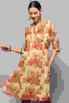 Cream-coloured Georgette Floral Straight Kurta image number 1