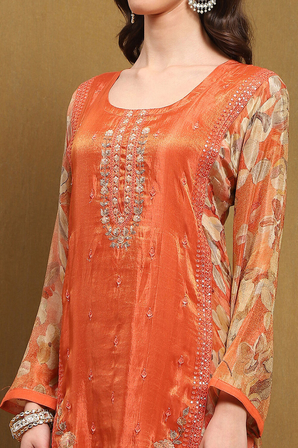 Lime Viscose Blend Embroidered Unstitched Suit Set image number 6