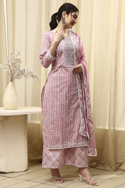 Grey Cotton Printed Unstitched Suit Set image number 6