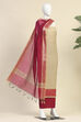 Pink Cotton Printed Embroidered Unstitched Suit Set image number 4