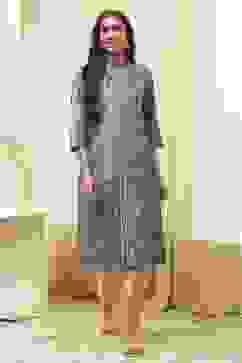 Blue Poly Cotton Straight Yarndyed Kurta image number 5