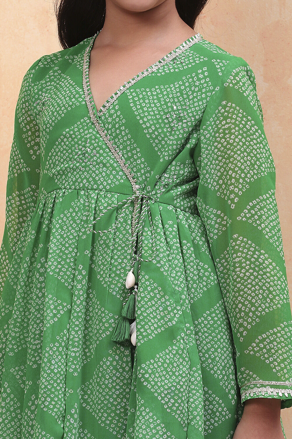 Green Georgette Bandhani Printed Angrakha Suit Set image number 1