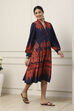 Navy Blue Viscose Rayon Ethnic Motif Printed Flared Dress image number 4