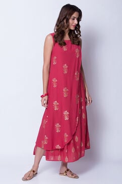 Coral Asymmetric Cotton And Viscose Printed Dress image number 2