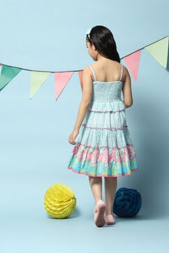 Turquoise Cotton Tiered Dress image number 4