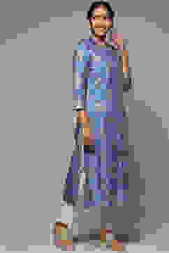 Blue Viscose Straight Printed Kurta image number 3