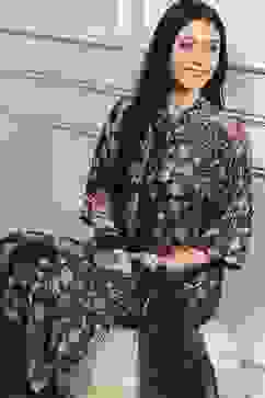 Charcoal Printed Straight Suit Set image number 0