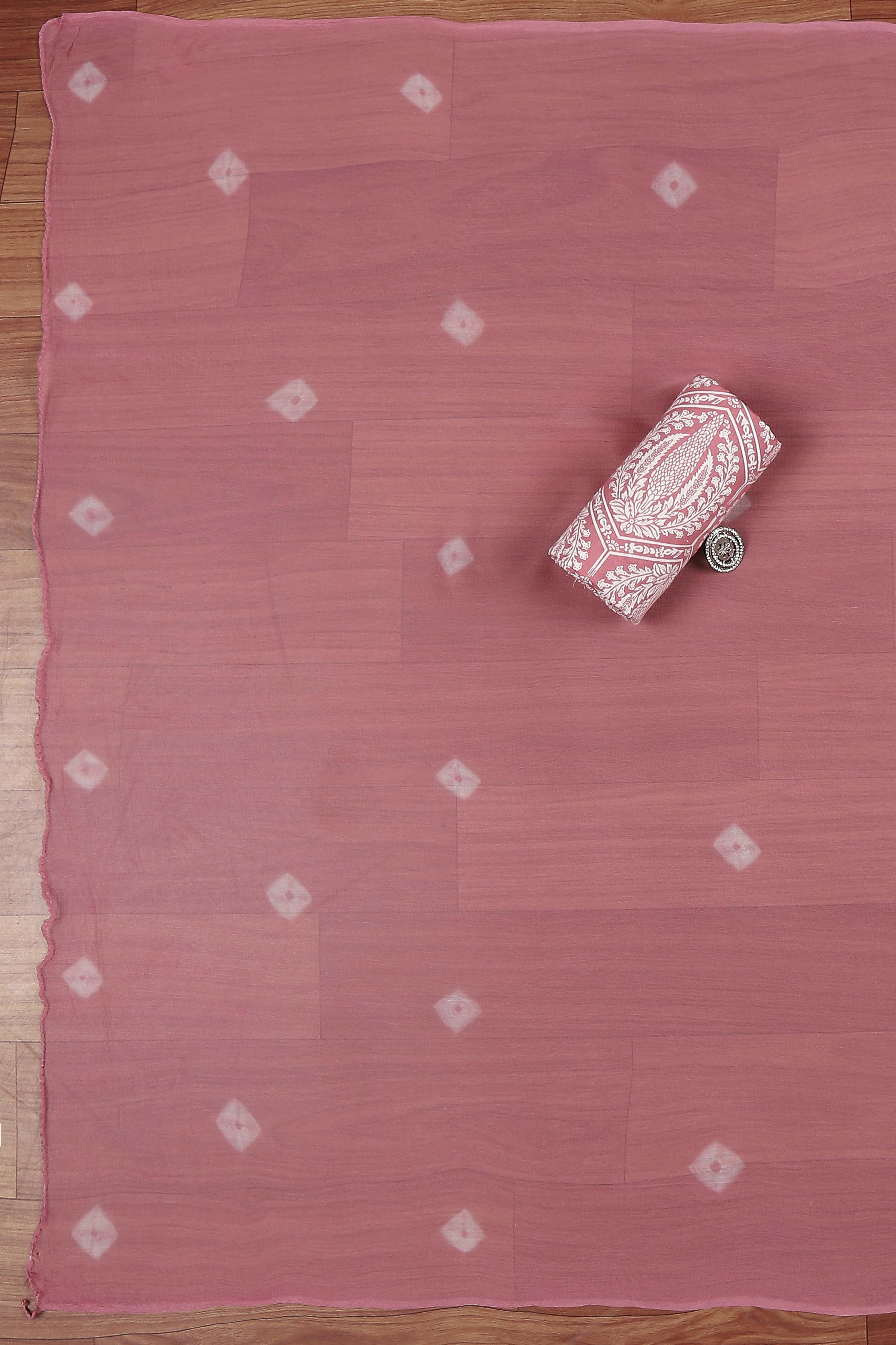 Pink Cotton Printed Embroidered Unstitched Suit Set image number 3