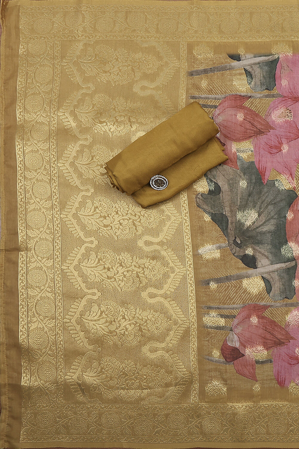 Coral Chanderi Printed Unstitched Suit Set image number 3