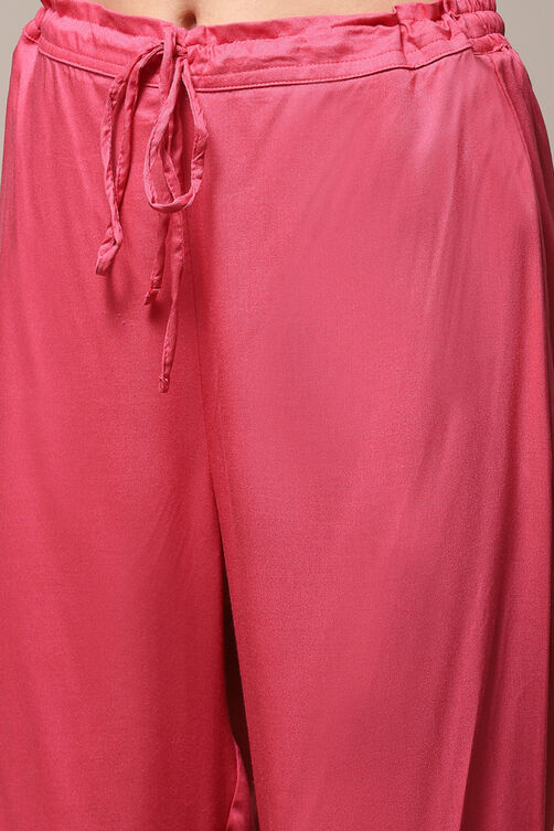Bright Pink Cotton Blend Layered Kurta Salwar Suit Set image number 3
