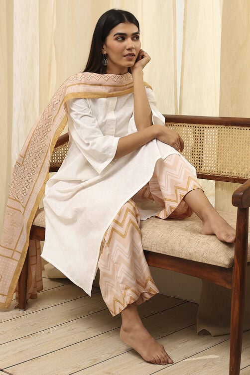 Blue Cotton Straight Suit Set image number 0