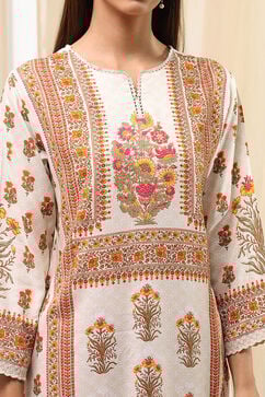 Off White Viscose Rayon Straight Printed Kurta image number 1