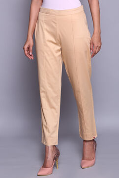 Beige Cotton Slim Pants image number 2