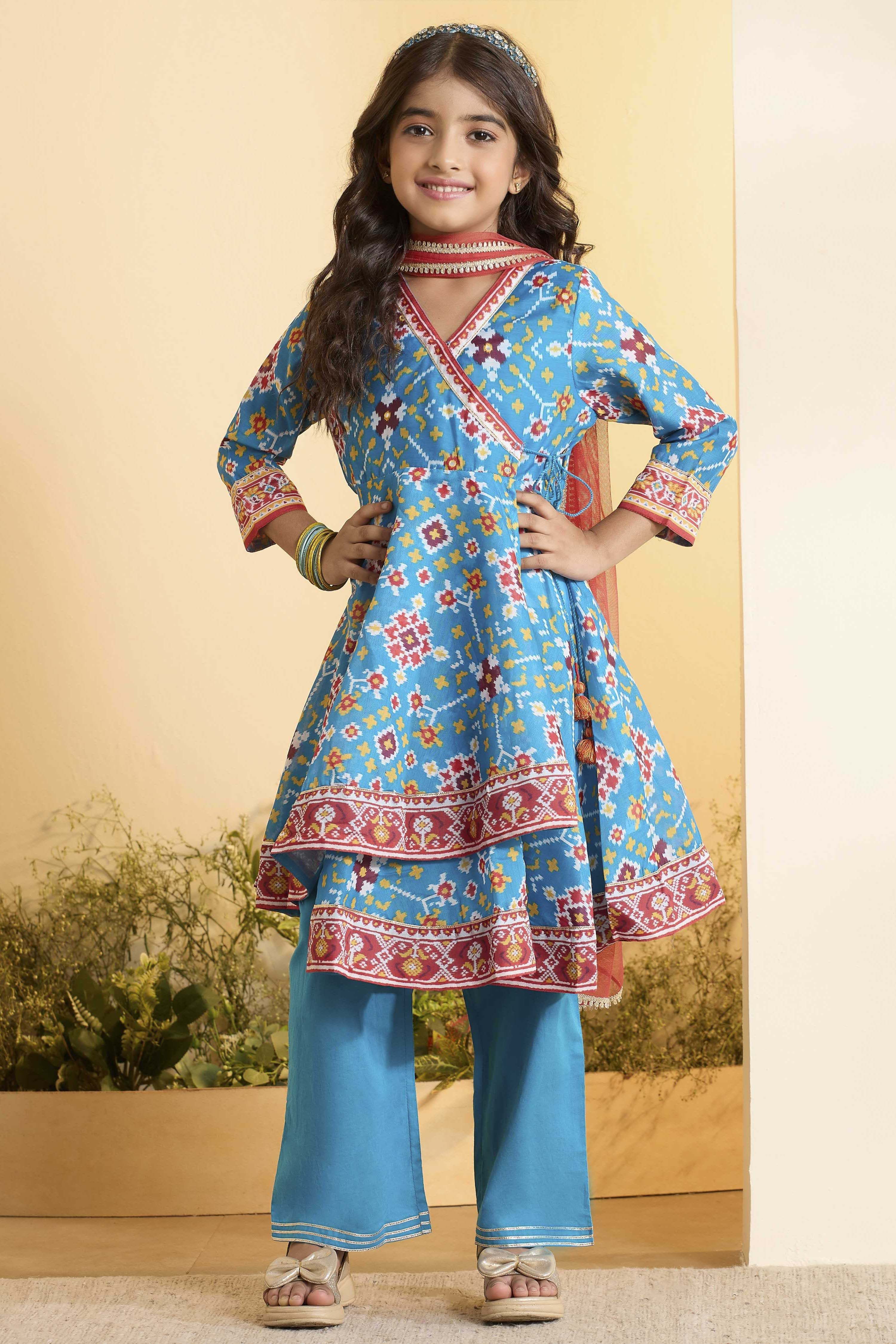 Teal Polyester Anarkali Suit Set image number 6