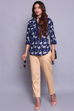 Beige Cotton Slim Pants image number 4