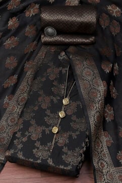 Black Silk Blend Woven Unstitched Suit Set image number 0